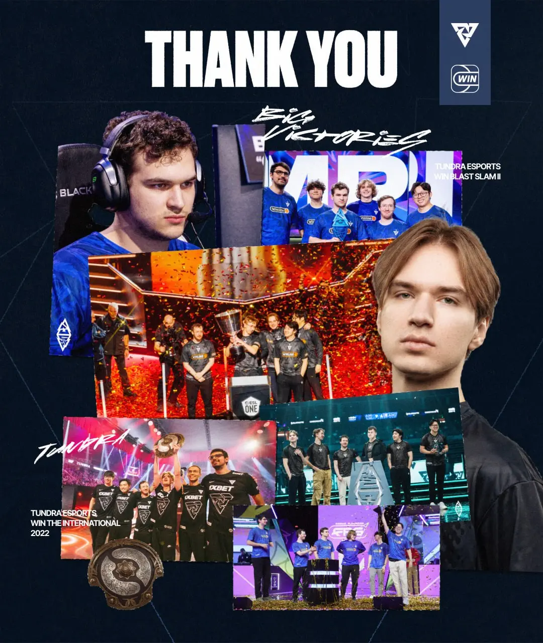 Прощальный постер Tundra Esports с составом по Dota 2